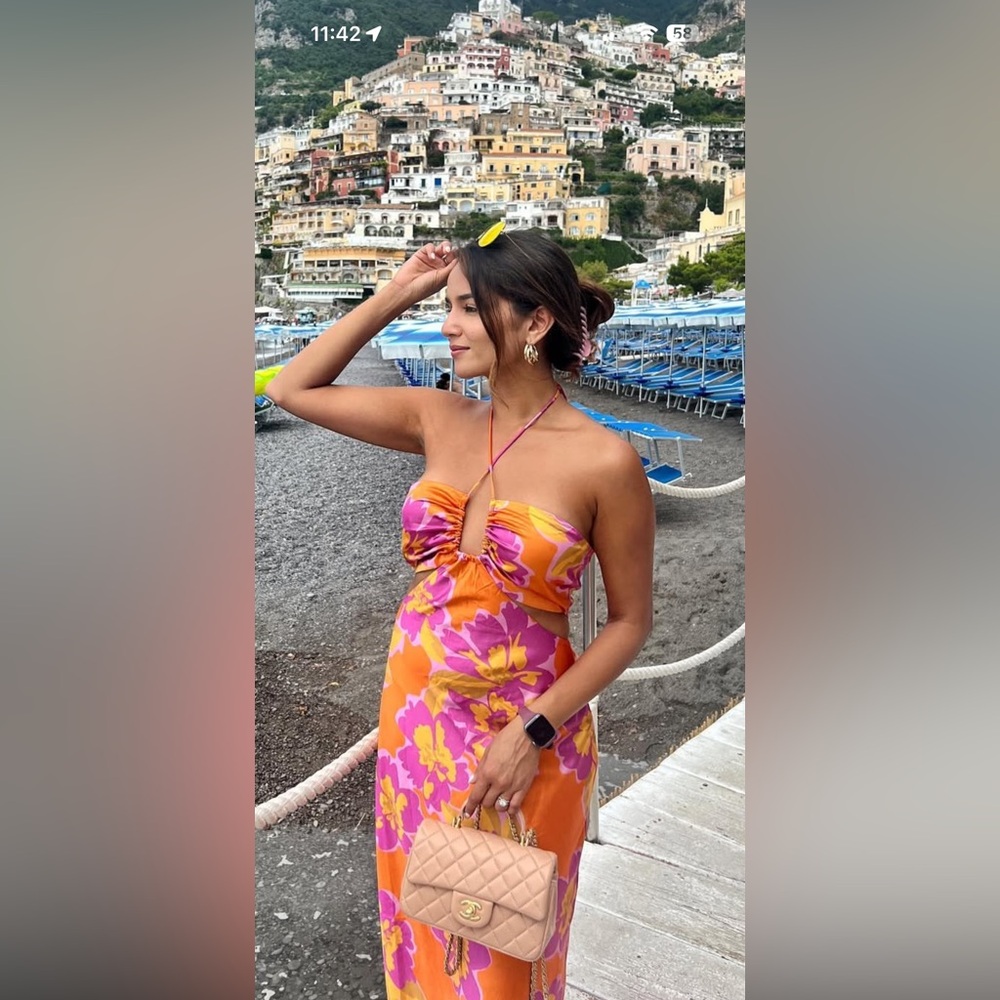 Vibrant Floral Halter Midi Dress